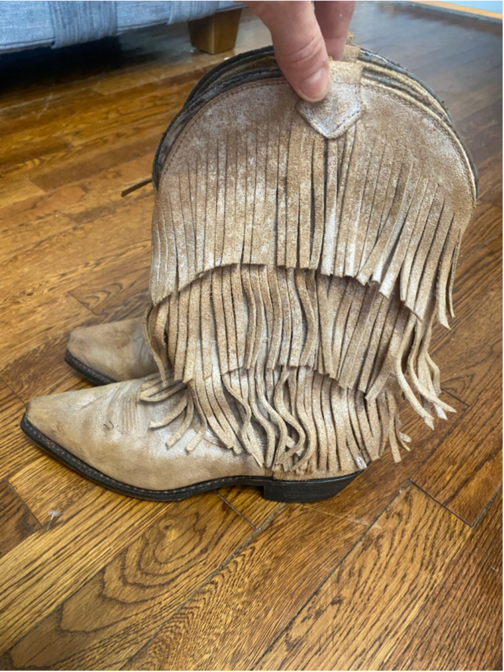 Dingo Tan Cognac Suede Leather Fringe Cowgirl Boots Pointed Toe Boho Western 8.5